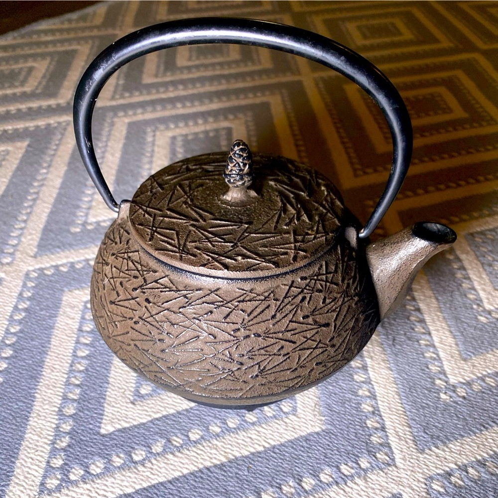 TETSUBIN Japanese Cast Iron Teapot Pine Needle Motif w/ Stand and Tea Strainer